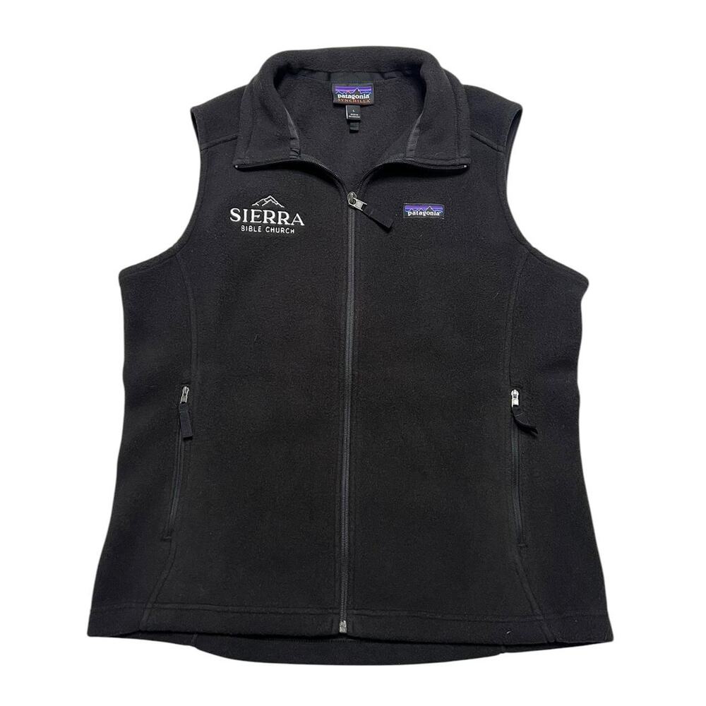 Patagonia Synchilla Fleece Vest Womens L Black Full Zip Sierra Church Logo - Picture 11 of 15